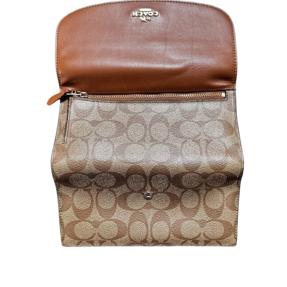 Coach Signature C Logo Slim Envelope in Khaki/Saddle checkbook Fold Long Wallet - Picture 4 of 8